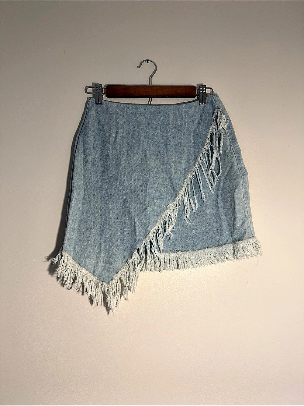 SHEIN Denim Fringe Mini Skirt Size XS Like New
